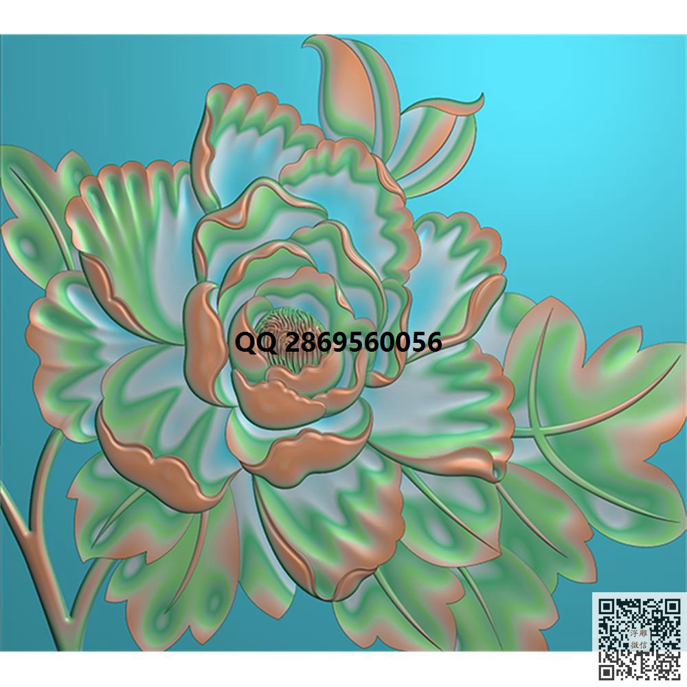 MDN-776牡丹 装饰 竖向_花草浮雕素材洋花四季花鸟精雕图浮雕图